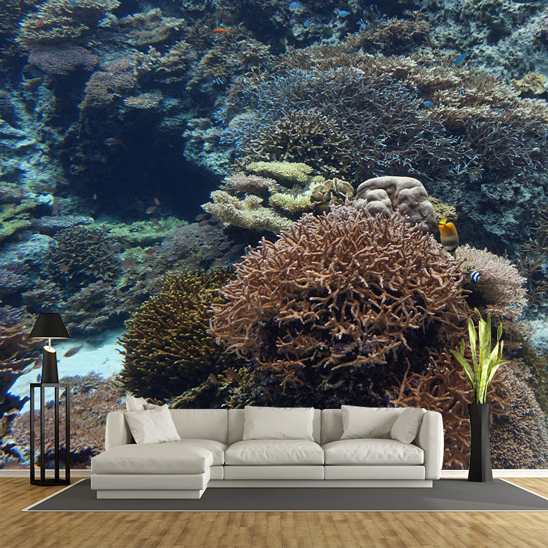 Seabed Mural Wallpaper Tropical Beach Style Mildew Resistant for Living Room