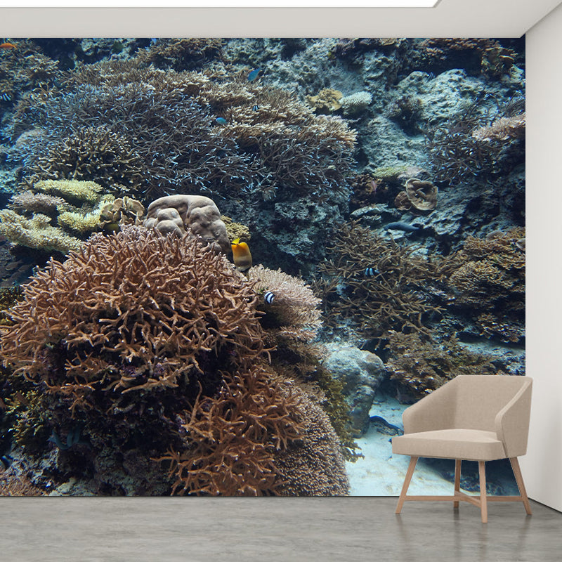 Seabed Mural Wallpaper Tropical Beach Style Mildew Resistant for Living Room