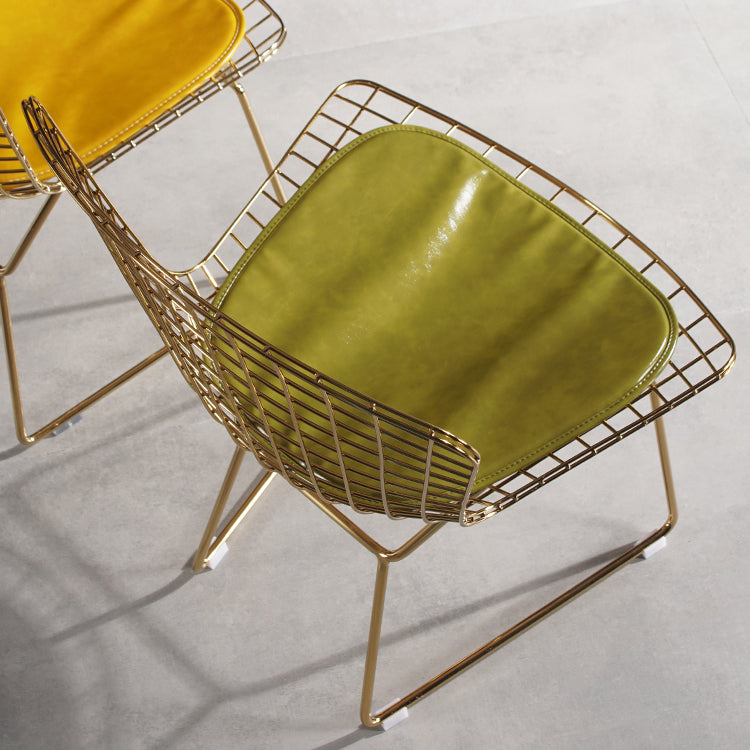 Chaise d'appoint de salle à manger en métal Glam, chaise rembourrée sans accoudoirs à dossier croisé pour salle à manger