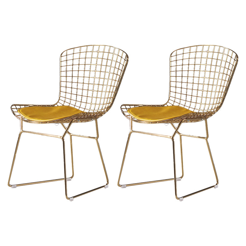Chaise d'appoint de salle à manger en métal Glam, chaise rembourrée sans accoudoirs à dossier croisé pour salle à manger