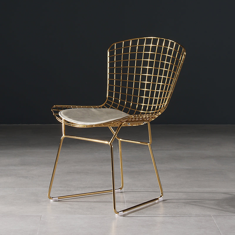 Chaise d'appoint de salle à manger en métal Glam, chaise rembourrée sans accoudoirs à dossier croisé pour salle à manger