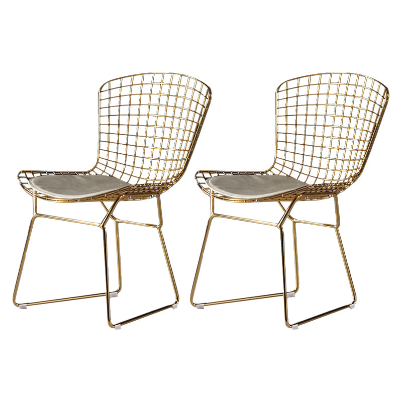 Chaise d'appoint de salle à manger en métal Glam, chaise rembourrée sans accoudoirs à dossier croisé pour salle à manger