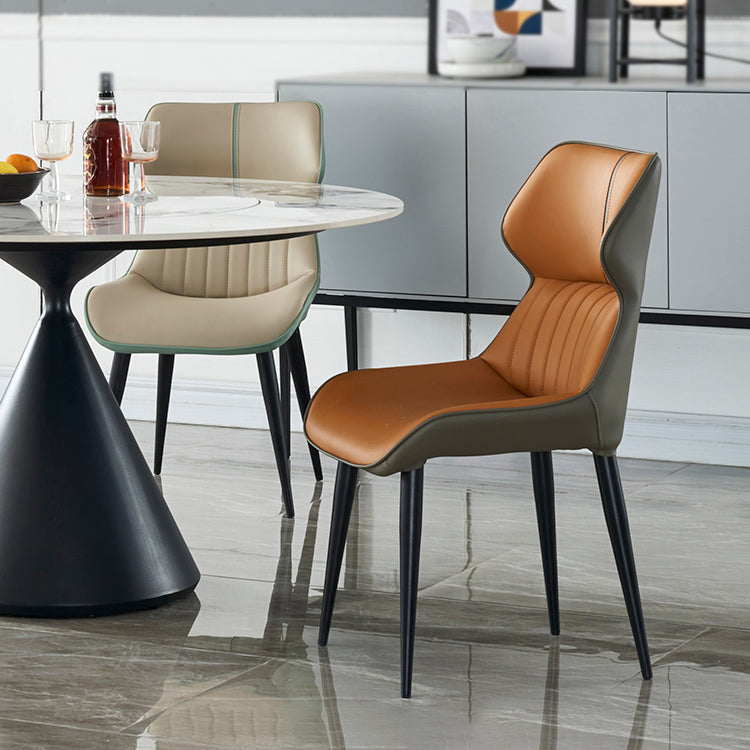 Chaise d'appoint de salle à manger moderne pour la maison, chaises de salle à manger sans accoudoirs en cuir (Ensemble de 2)