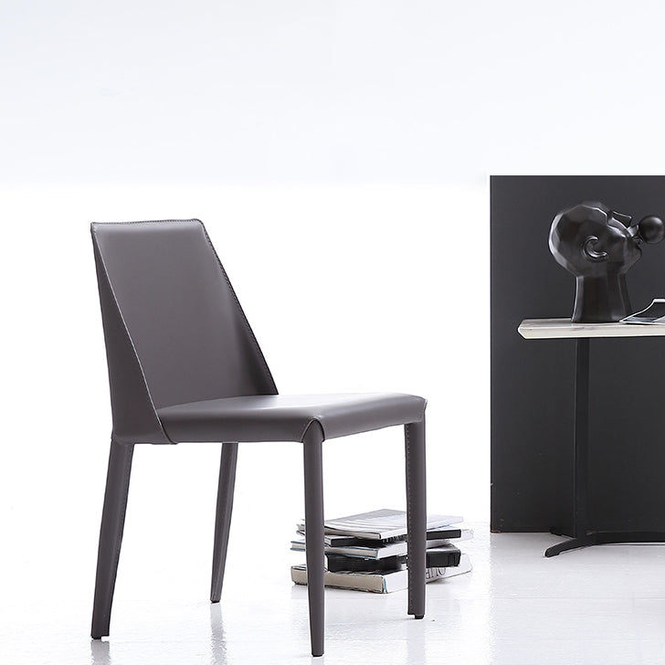 Sillas de comedor de cuero de estilo moderno Sillas sin brazos con respaldo sólido para uso doméstico (juego de 2)