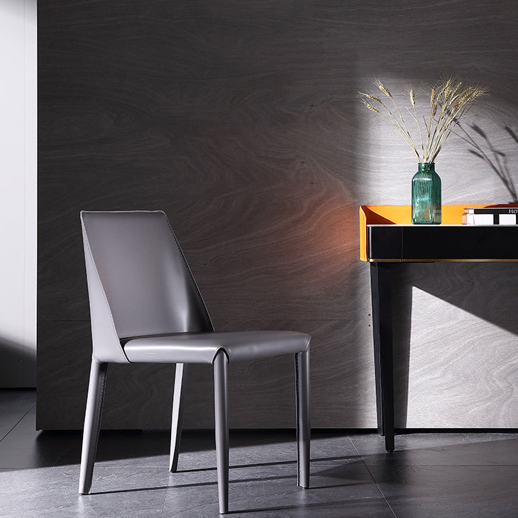 Sillas de comedor de cuero de estilo moderno Sillas sin brazos con respaldo sólido para uso doméstico (juego de 2)