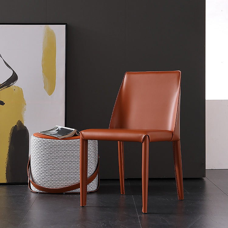Sillas de comedor de cuero de estilo moderno Sillas sin brazos con respaldo sólido para uso doméstico (juego de 2)