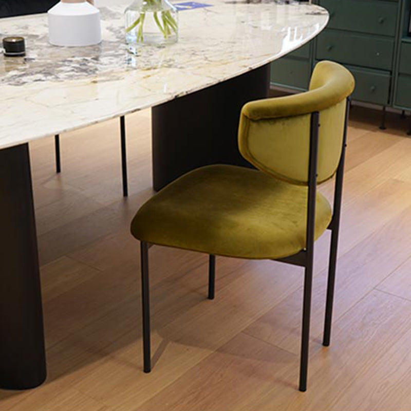 Silla de comedor casera moderna, sillas de comedor sin brazos con respaldo abierto y patas de metal