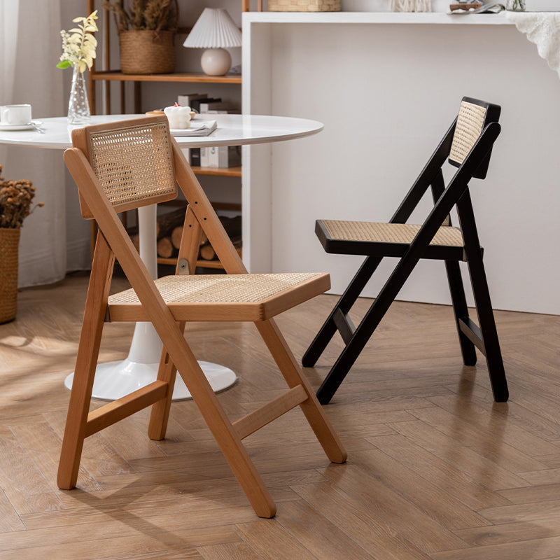 Silla de comedor casera de madera industrial, silla lateral de comedor sin brazos con respaldo abierto y respaldo de caña