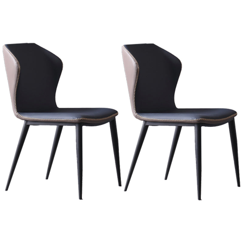 Industrial Style Wingback Parsons Chairs Leather Dining Armless Chairs (Set of 2)