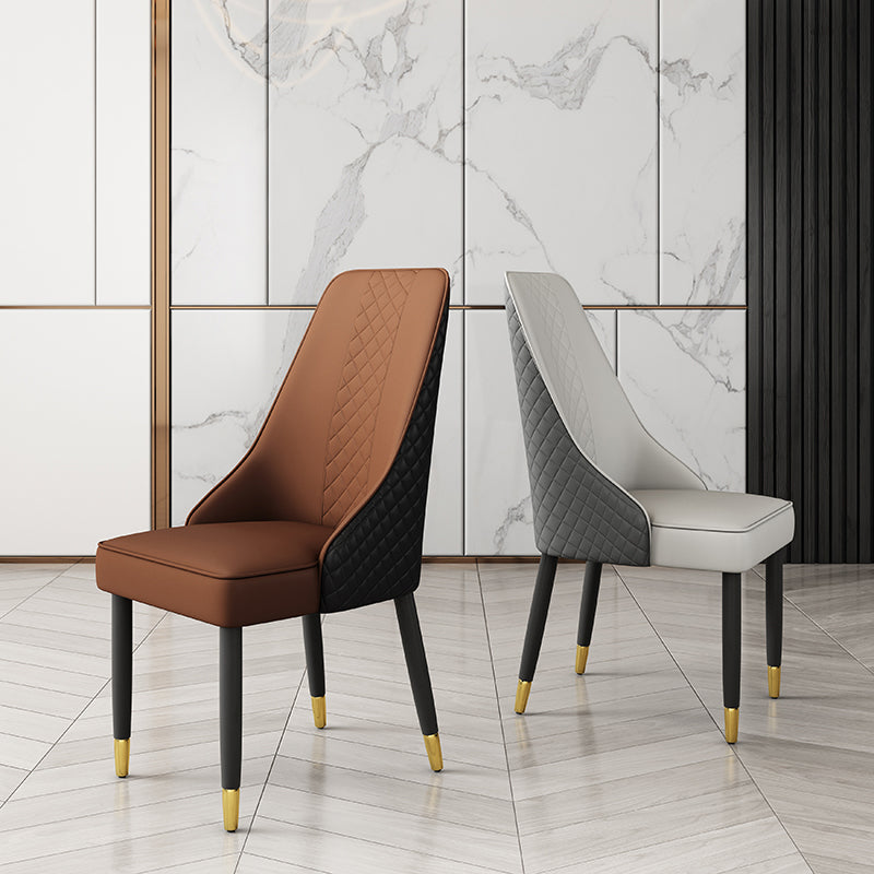 Solid Back Dining Arm Chairs Leather Upholstered Dining Armchairs (Set of 2)
