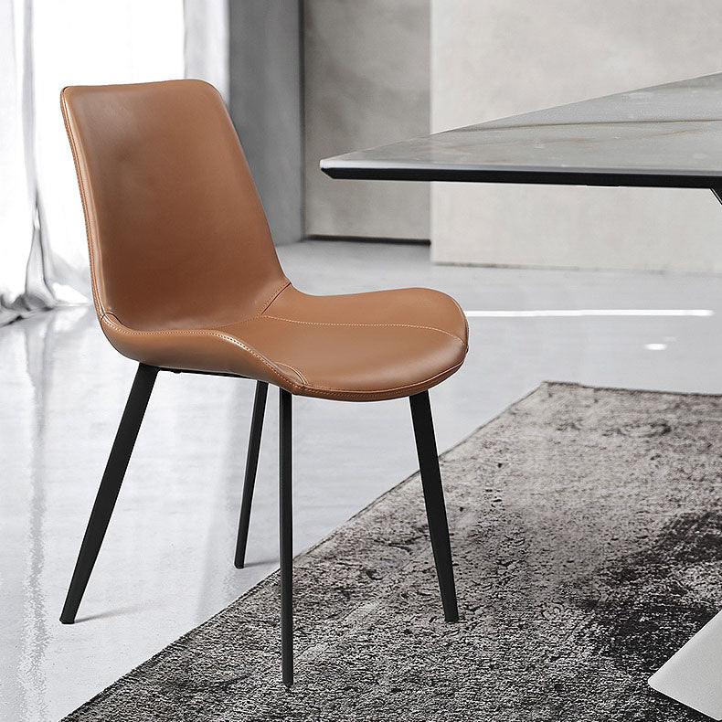 Minimalist Style Solid Back Dining Side Chairs Leather Dining Chairs for Home