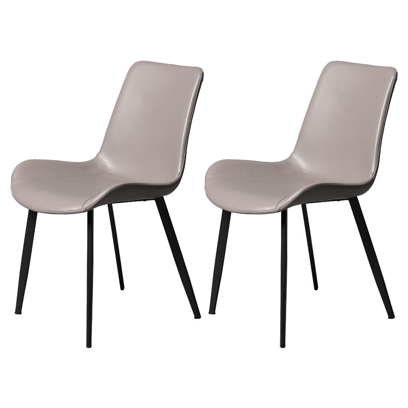 Minimalist Style Solid Back Dining Side Chairs Leather Dining Chairs for Home