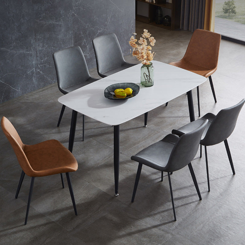 Sillas laterales con brazo de estilo industrial, sillas de comedor con respaldo sólido de cuero para cocina (juego de 4)