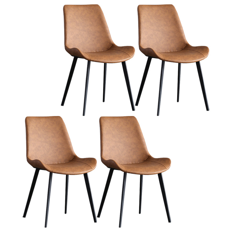 Sillas laterales con brazo de estilo industrial, sillas de comedor con respaldo sólido de cuero para cocina (juego de 4)