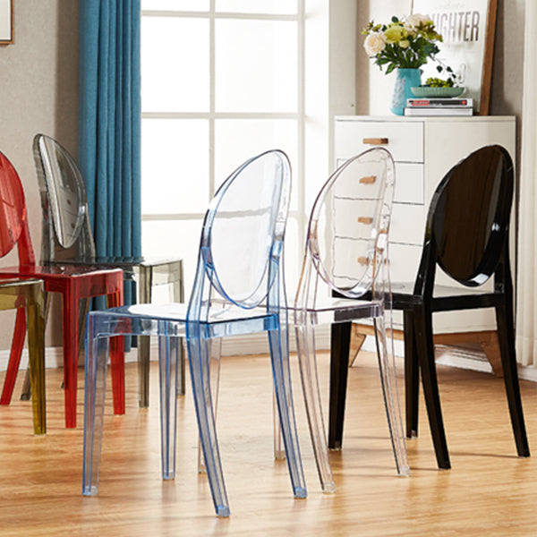 Silla auxiliar de comedor de estilo escandinavo, sillas sin brazos de plástico con respaldo abierto (juego de 4)