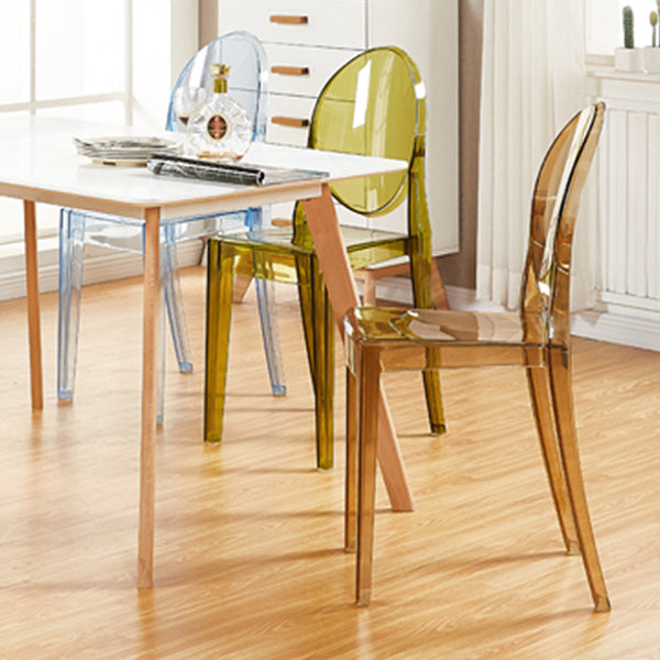 Silla auxiliar de comedor de estilo escandinavo, sillas sin brazos de plástico con respaldo abierto (juego de 4)