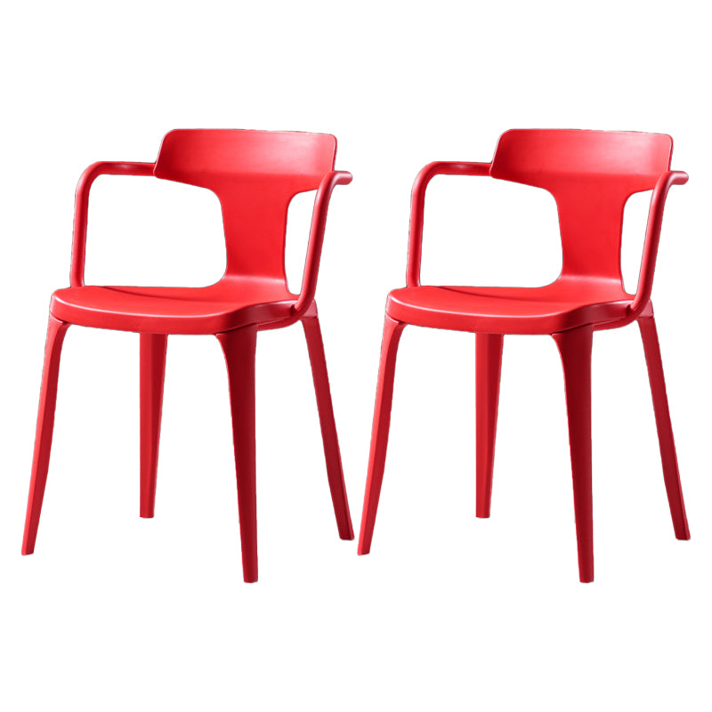Contemporary Style Plastic Chair Kitchen Slat Back Arm Chairs (Set of 2)