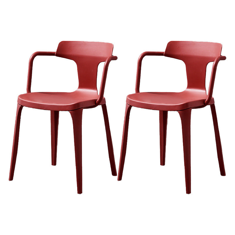 Contemporary Style Plastic Chair Kitchen Slat Back Arm Chairs (Set of 2)