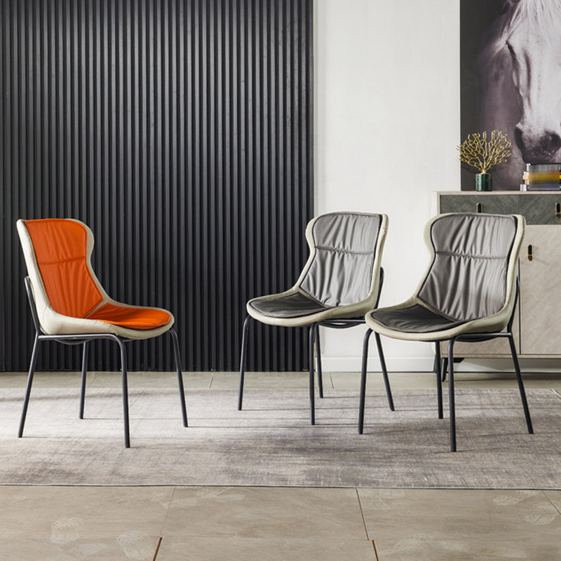 Industrial Style Leather Dining Side Chairs Solid Back Armless Side Chair