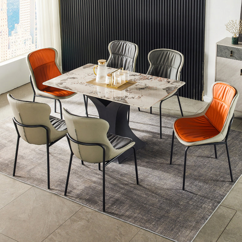 Industrial Style Leather Dining Side Chairs Solid Back Armless Side Chair