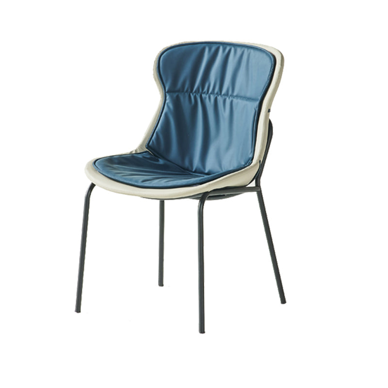 Industrial Style Leather Dining Side Chairs Solid Back Armless Side Chair