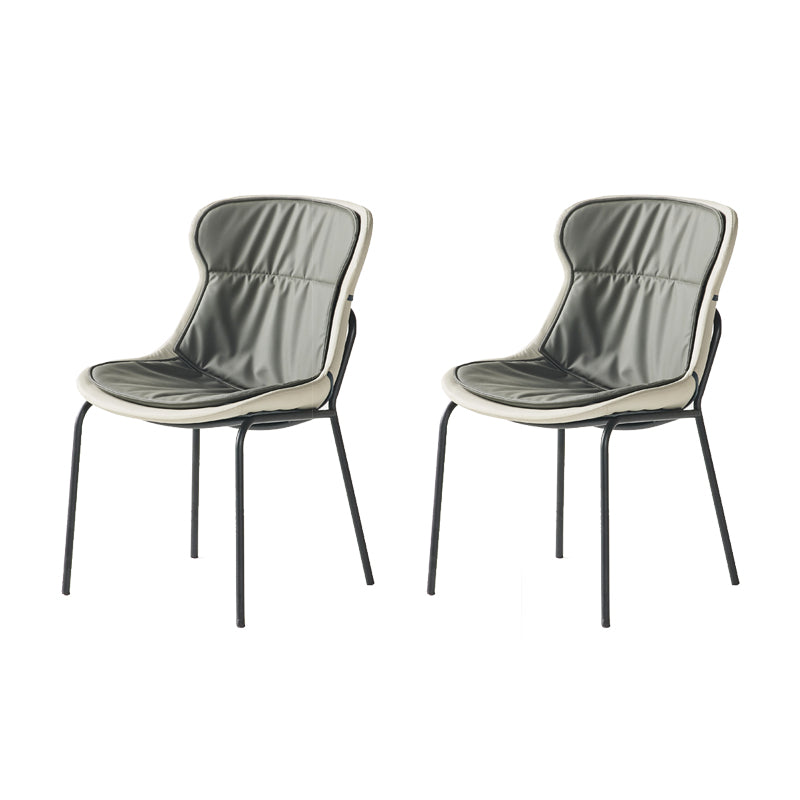 Industrial Style Leather Dining Side Chairs Solid Back Armless Side Chair