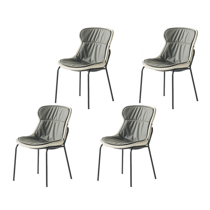 Industrial Style Leather Dining Side Chairs Solid Back Armless Side Chair