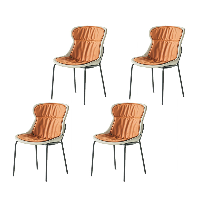 Industrial Style Leather Dining Side Chairs Solid Back Armless Side Chair