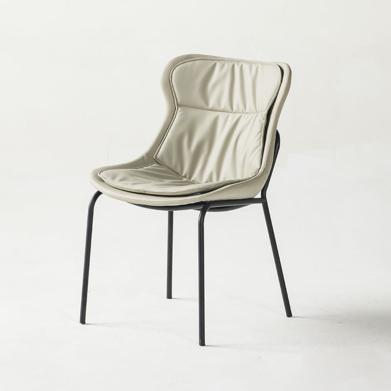 Industrial Style Leather Dining Side Chairs Solid Back Armless Side Chair