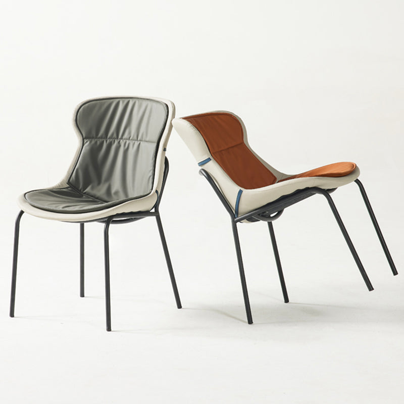 Industrial Style Leather Dining Side Chairs Solid Back Armless Side Chair