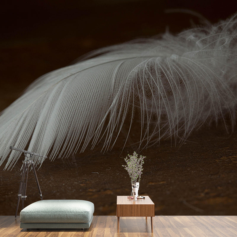 Light Bird Feather Wall Mural Modern Style Mildew Resistant for Sitting Room