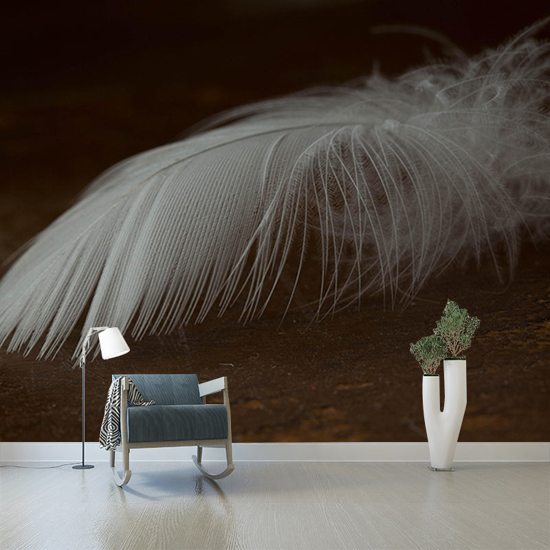 Light Bird Feather Wall Mural Modern Style Mildew Resistant for Sitting Room