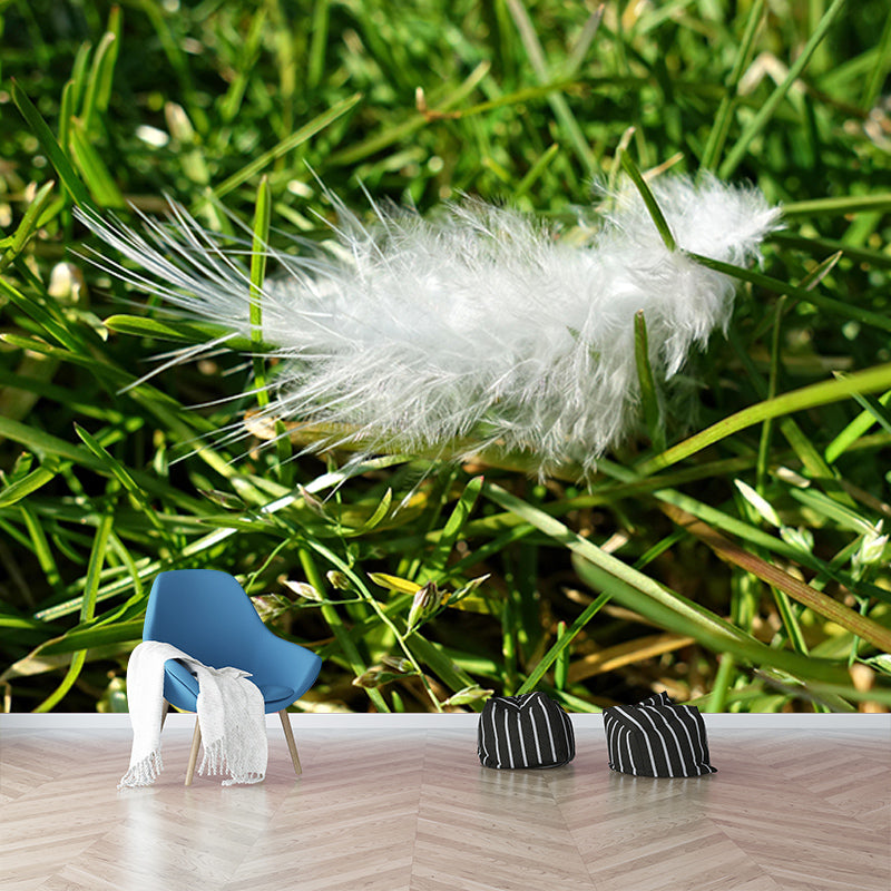 Light Bird Feather Wall Mural Modern Style Mildew Resistant for Sitting Room