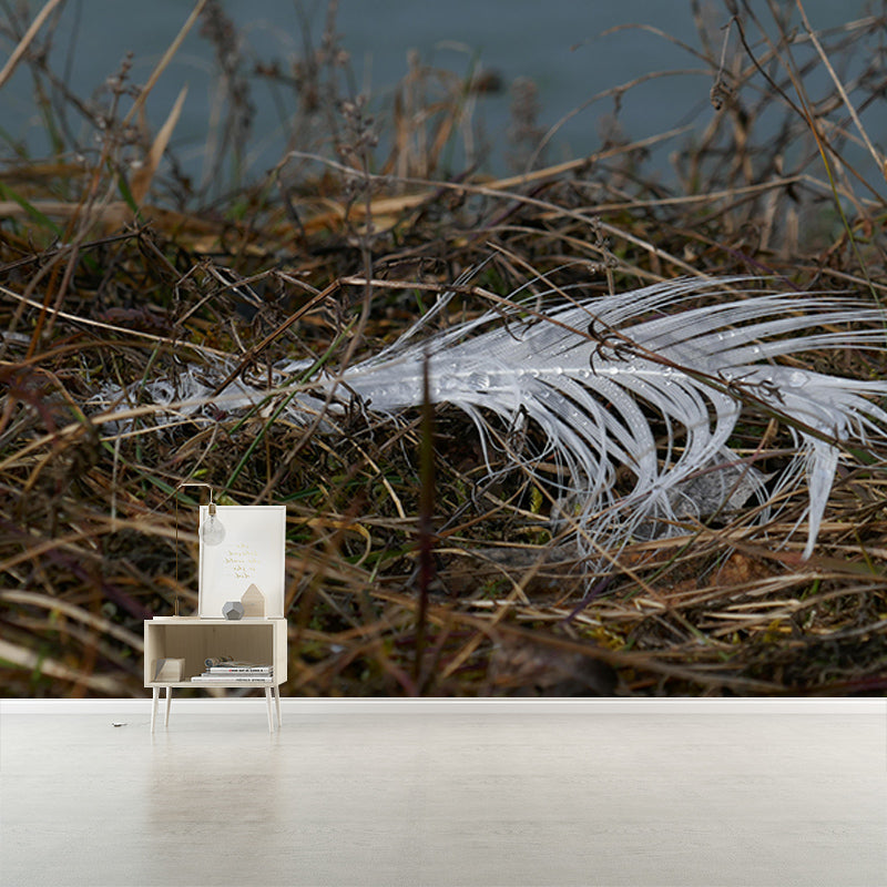 Light Bird Feather Wall Mural Modern Style Mildew Resistant for Sitting Room