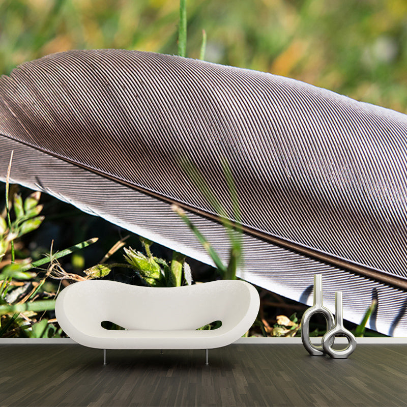 Light Bird Feather Wall Mural Modern Style Mildew Resistant for Living Room