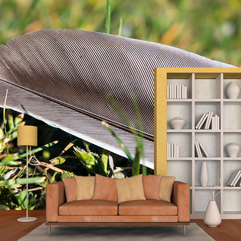 Light Bird Feather Wall Mural Modern Style Mildew Resistant for Living Room