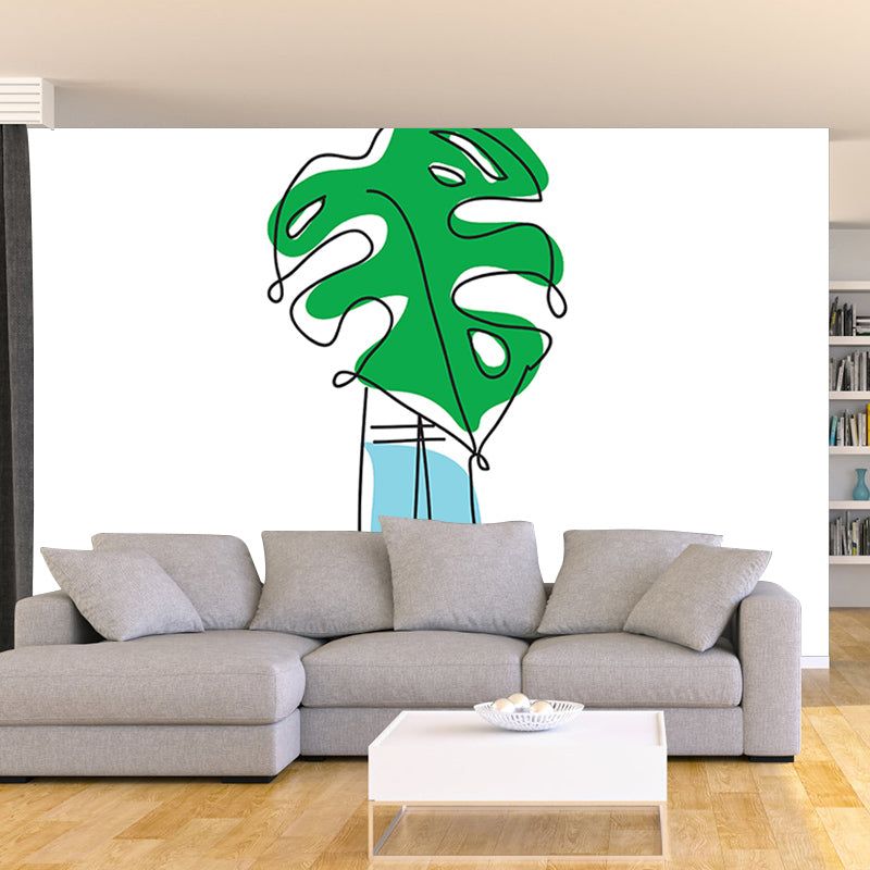 Colorful Tropical Plants Mural Tropical Style Mildew Resistant for Reading Room