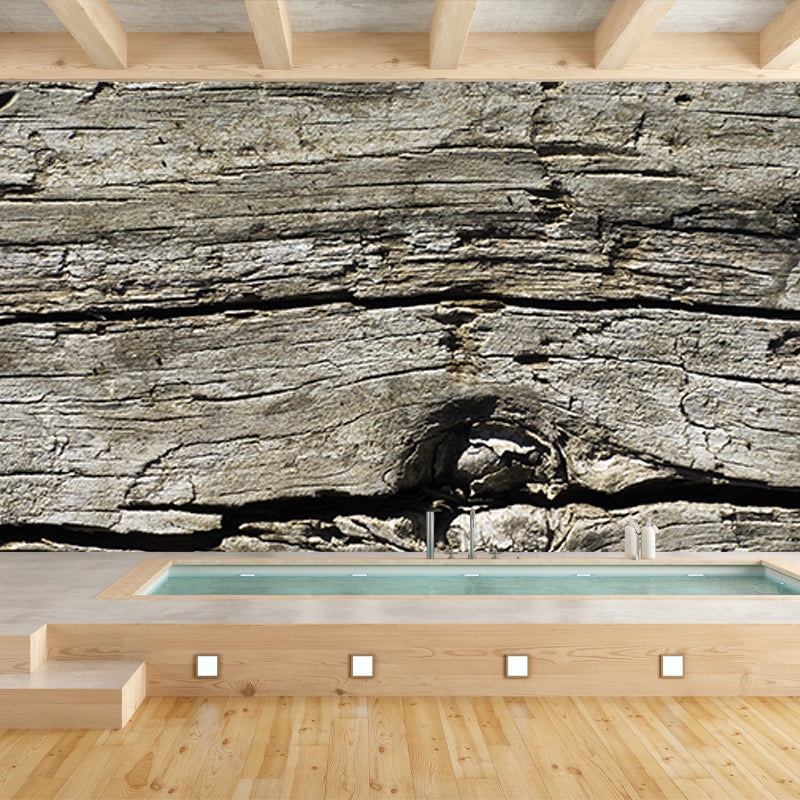 Wood Texture Wall Mural Industrial Style Mildew Resistant for Reading Room