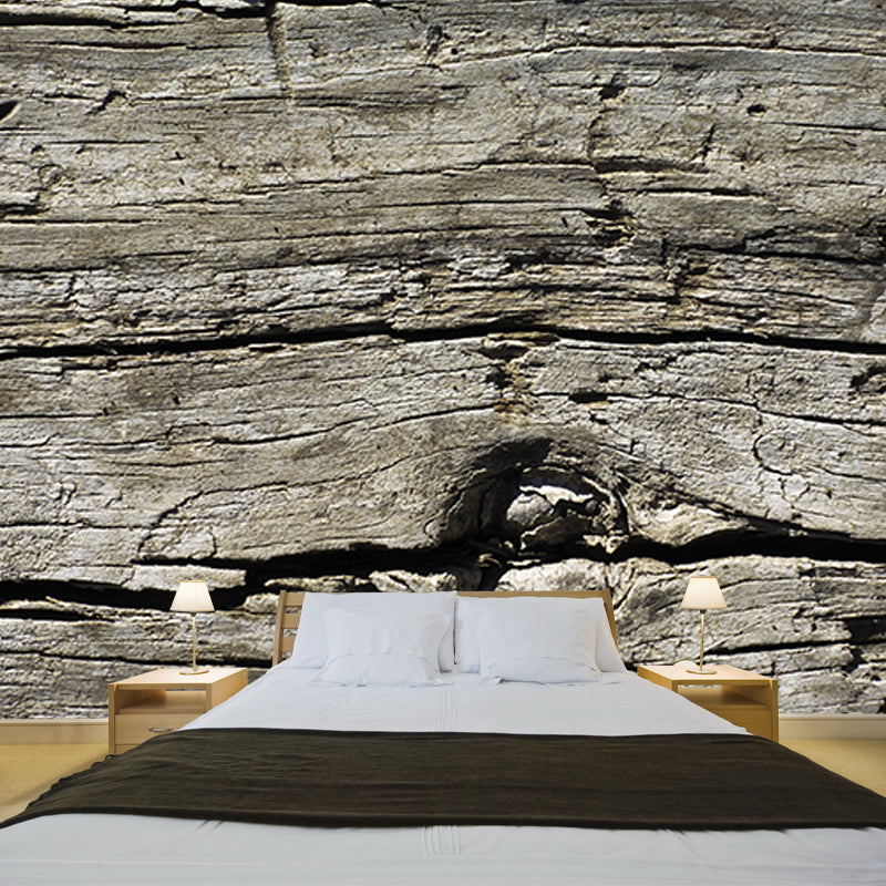 Wood Texture Wall Mural Industrial Style Mildew Resistant for Reading Room