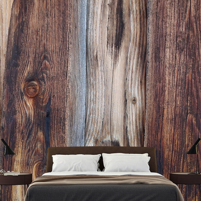 Wood Texture Wall Mural Industrial Style Mildew Resistant for Dining Room