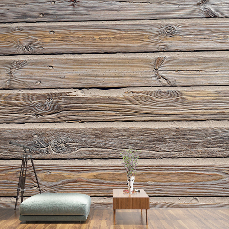 Mildew Resistant Wood Texture Mural Industrial Style for Sitting Room