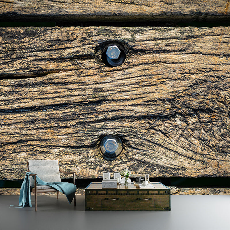 Mildew Resistant Wood Texture Mural Industrial Style for Sitting Room