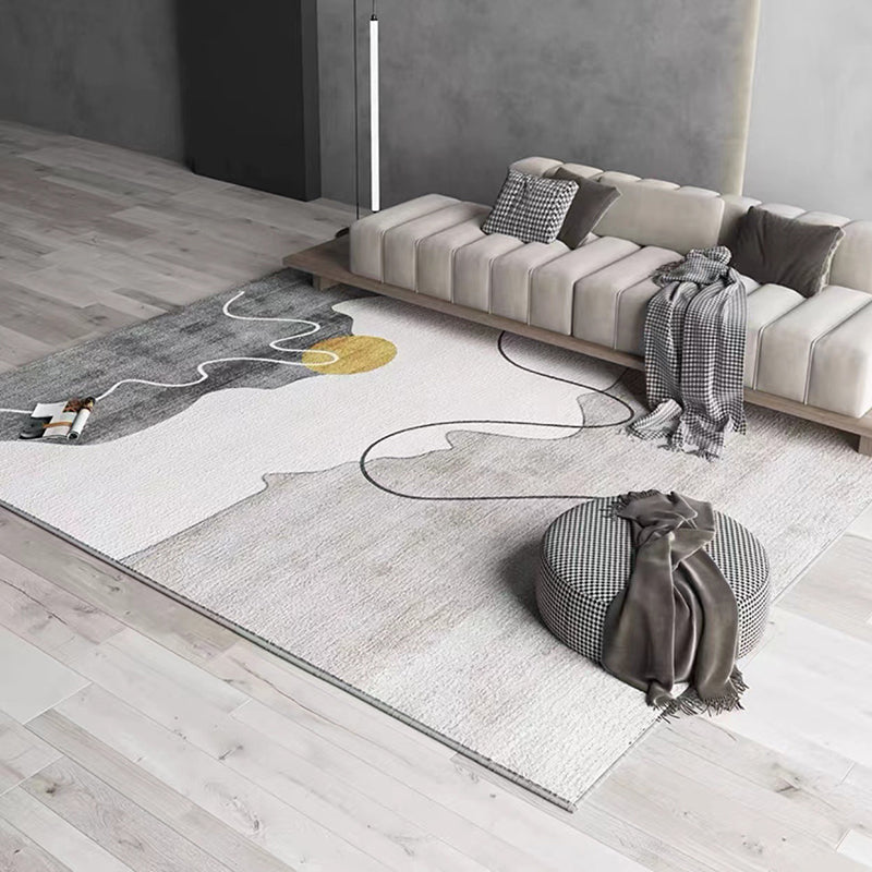 Pewter Modern Carpet Polyester Graphic Carpet Stain Resistant Carpet for Living Room