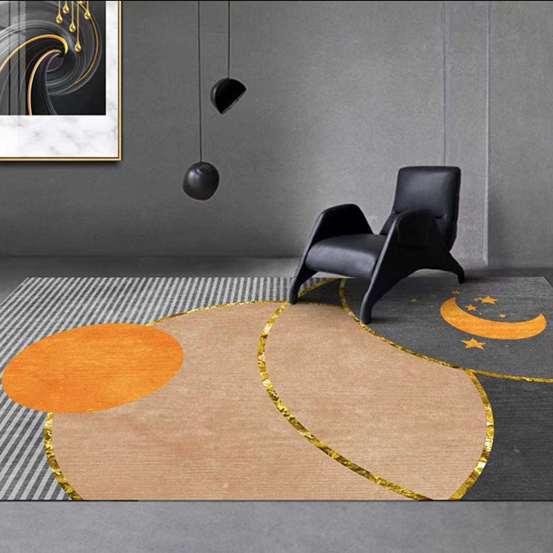 Dark Gray Simple Rug Polyester Moon Area Rug Non-Slip Backing Rug for Home Decor