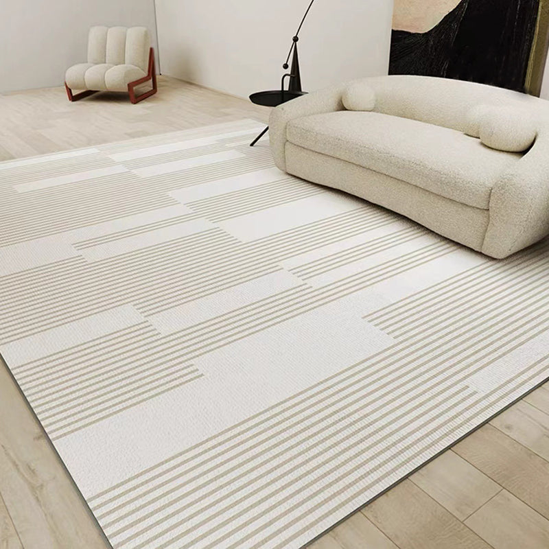 Grey Simple Carpet Polyester Stripe Carpet Non-Slip Backing Carpet for Home Decor