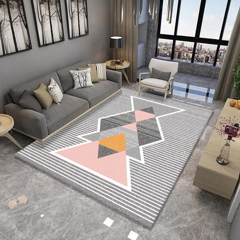 Dark Brown Abstract Print Rug Polyester Simple Rug Stain Resistant Rug for Home Decoration