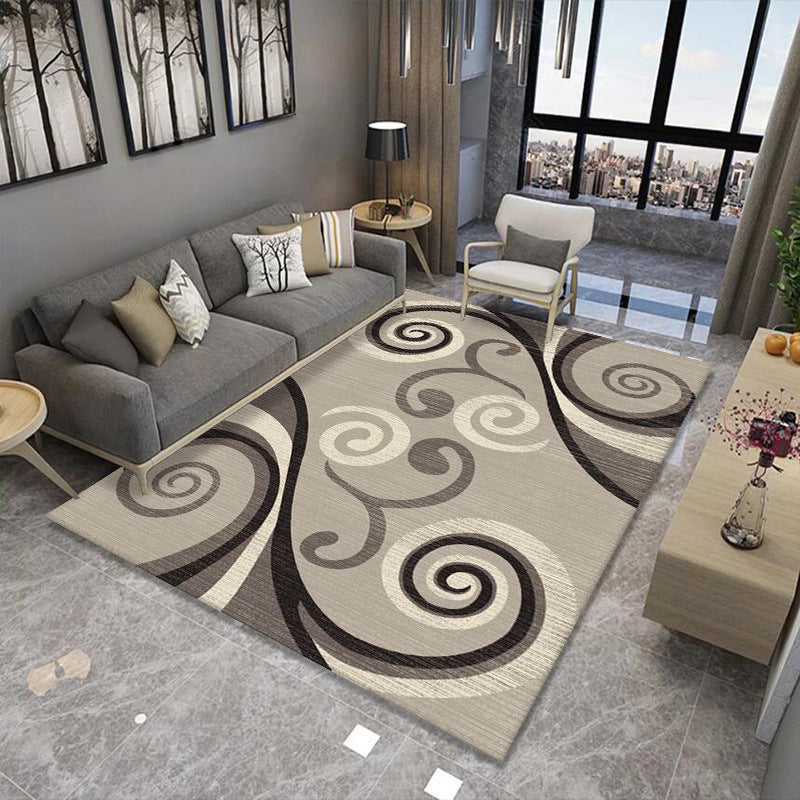 Dark Brown Abstract Print Rug Polyester Simple Rug Stain Resistant Rug for Home Decoration
