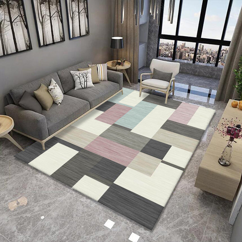 Dark Brown Abstract Print Rug Polyester Simple Rug Stain Resistant Rug for Home Decoration