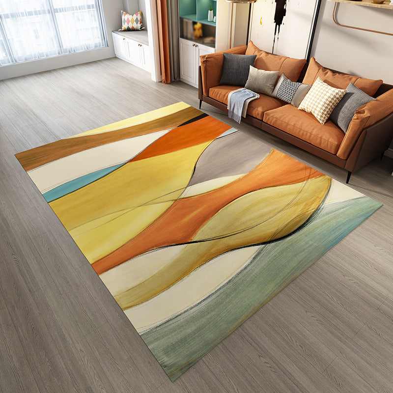 Yellow Simple Rug Polyester Abstract Pattern Rug Washable Rug for Home Decor