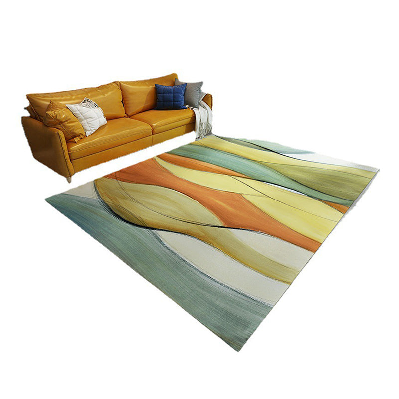 Yellow Simple Rug Polyester Abstract Pattern Rug Washable Rug for Home Decor